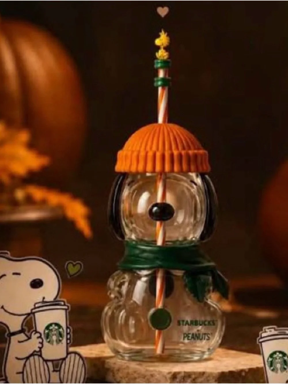 *Limited Edition *Starbucks Peanuts Snoopy Fall Glass Tumbler with Straw